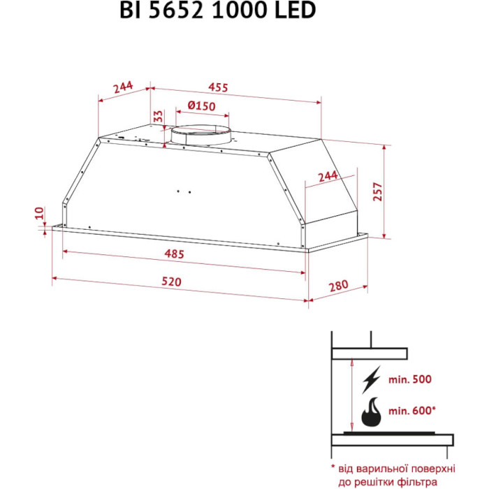 Вытяжка PERFELLI BI 5652 I 1000 LED