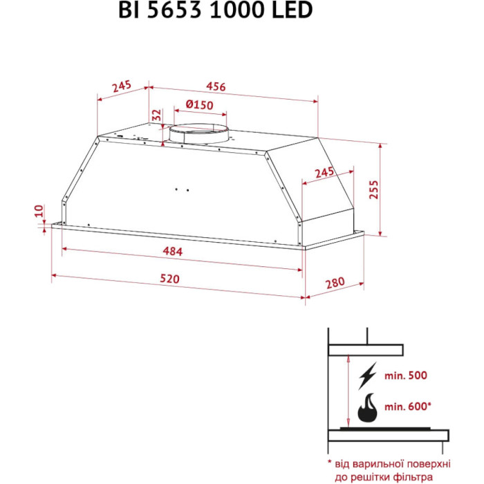 Вытяжка PERFELLI BI 5653 I 1000 LED