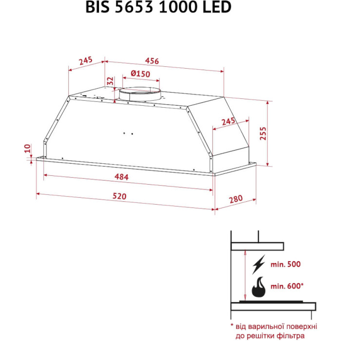 Витяжка PERFELLI BIS 5653 I 1000 LED