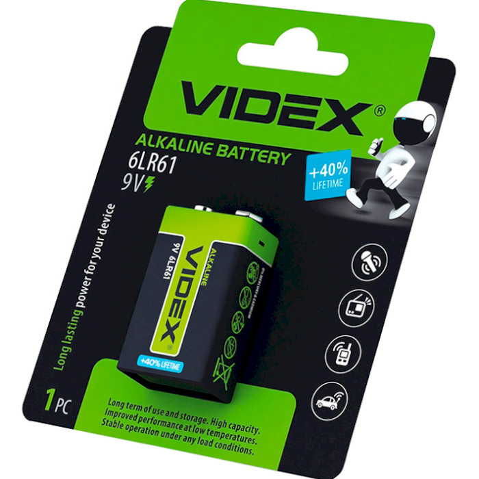 Батарейка VIDEX Alkaline «Крона» 600mAh (6LR61/9V/B)