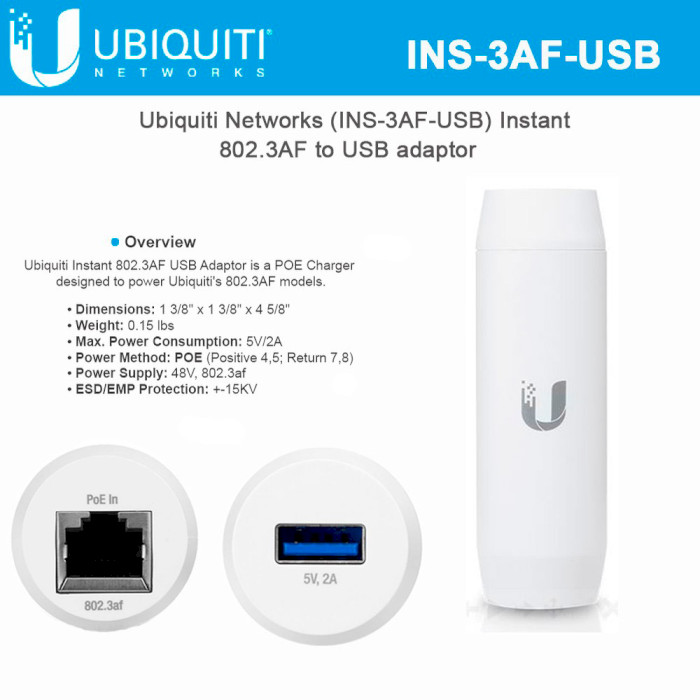 USB инжектор UBIQUITI Instant 802.3af to USB (INS-3AF-USB)