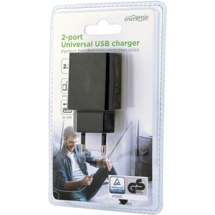 Зарядний пристрій ENERGENIE 2xUSB-A, 2.1A Black (EG-U2C2A-03-BK)