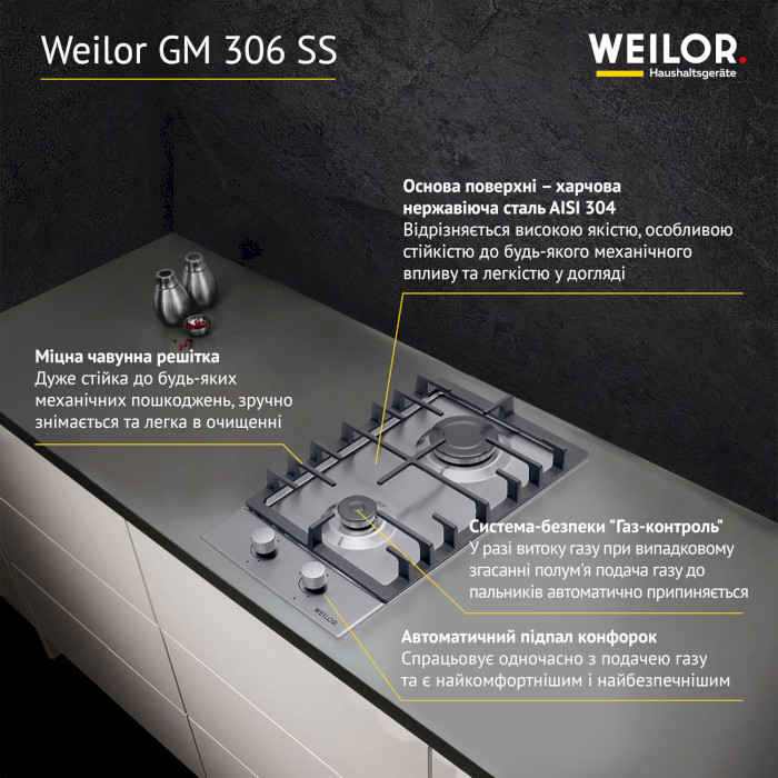 Варочная поверхность газовая WEILOR GM 306 SS