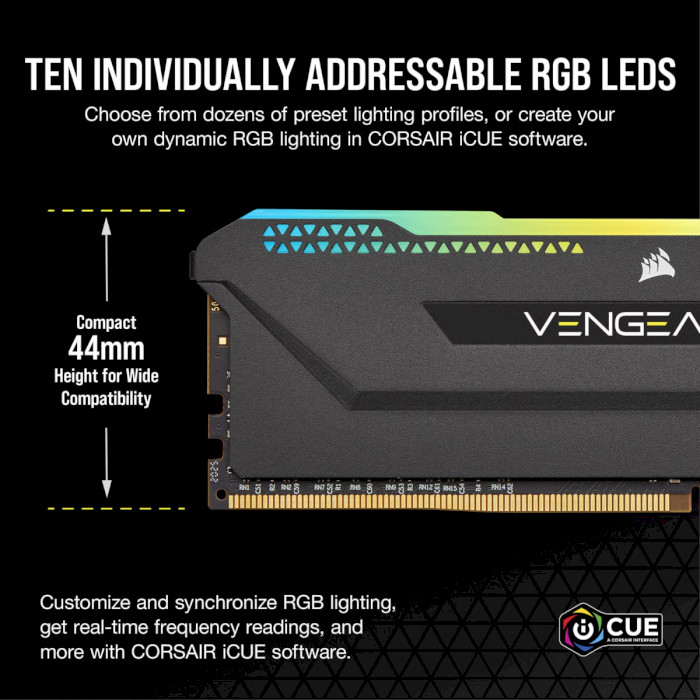 Модуль пам'яті CORSAIR Vengeance RGB Pro SL Black DDR4 3200MHz 16GB Kit 2x8GB (CMH16GX4M2E3200C16)