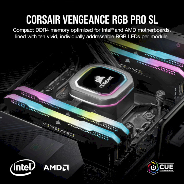 Модуль памяти CORSAIR Vengeance RGB Pro SL Black DDR4 3200MHz 16GB Kit 2x8GB (CMH16GX4M2E3200C16)