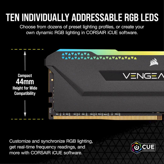 Модуль пам'яті CORSAIR Vengeance RGB Pro SL Black DDR4 3200MHz 32GB Kit 2x16GB (CMH32GX4M2E3200C16)