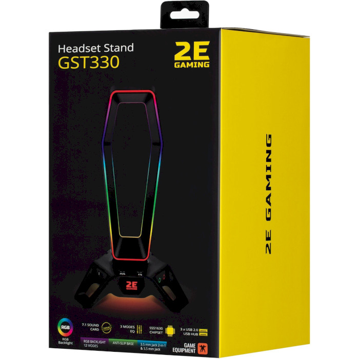 Підставка для навушників зі звуковою картою 2E GAMING GST330 RGB 7.1 USB Black (2E-GST330UB)