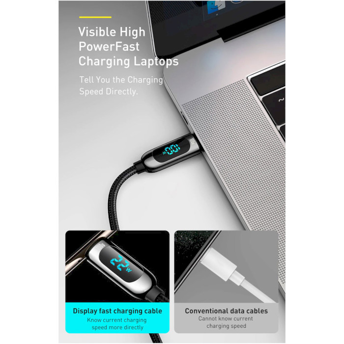 Кабель BASEUS Display Fast Charging Data Cable Type-C to Type-C 100W 2м Black (CATSK-C01)