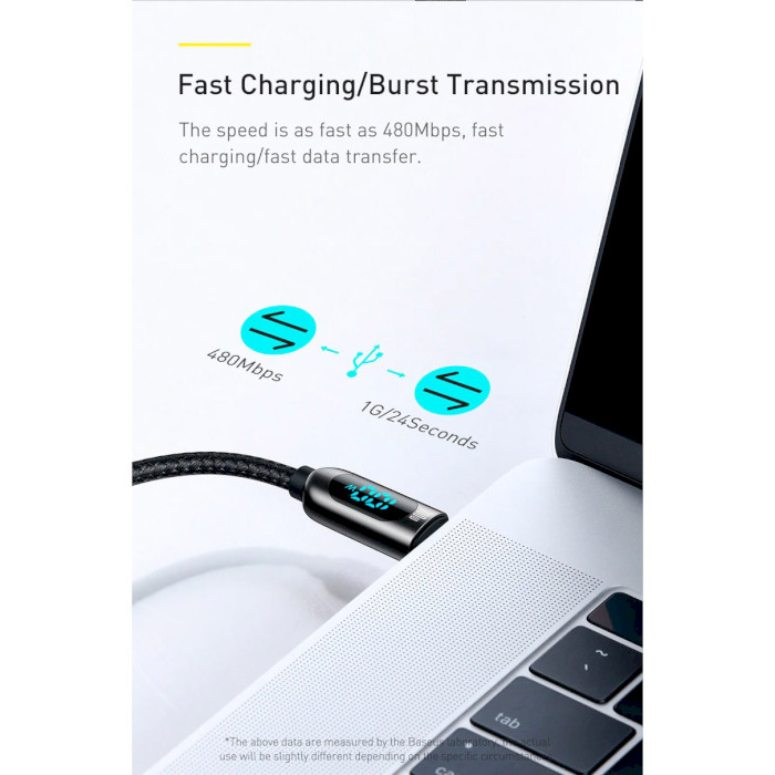 Кабель BASEUS Display Fast Charging Data Cable Type-C to Type-C 100W 2м Black (CATSK-C01)