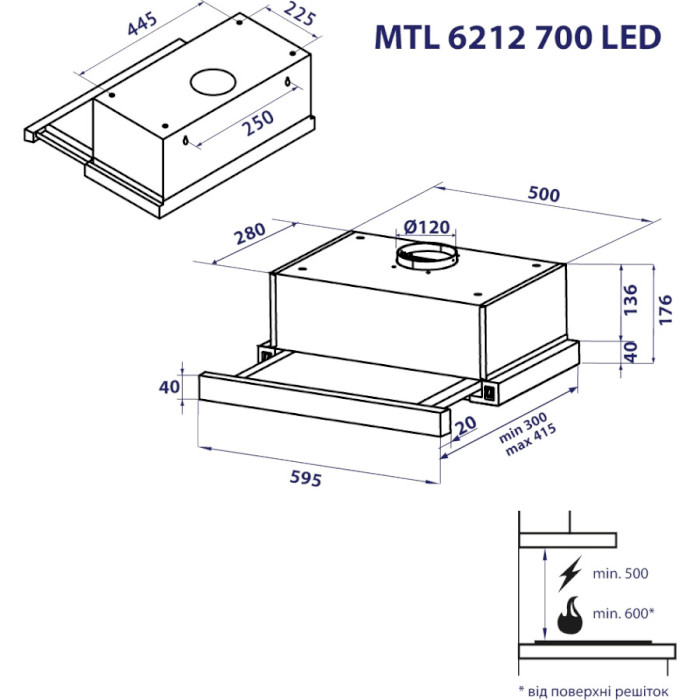 Витяжка MINOLA MTL 6212 GR 700 LED