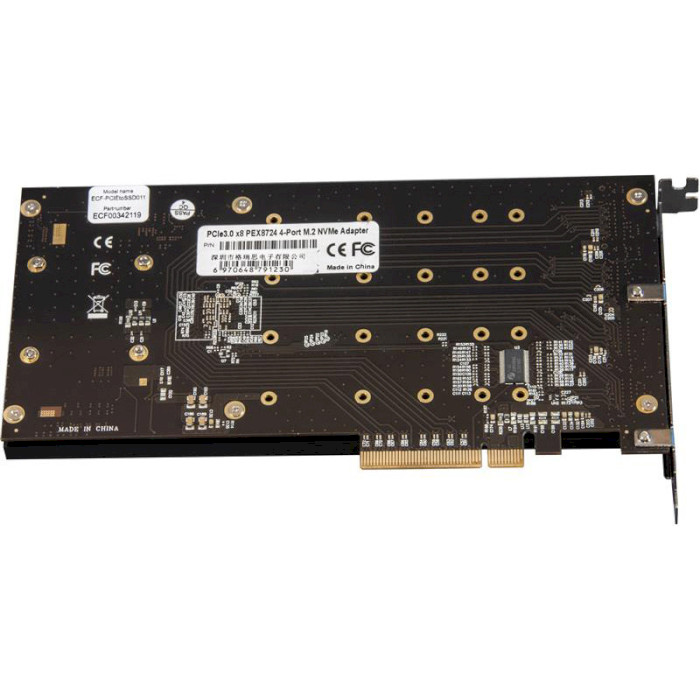Контролер FRIME PCIe x8 to 4 x M.2 (B Key) (ECF-PCIETOSSD011)