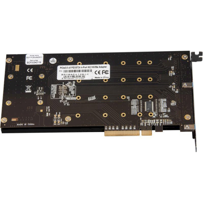 Контроллер FRIME PCIe x8 to 4 x M.2 (B Key) (ECF-PCIETOSSD011)