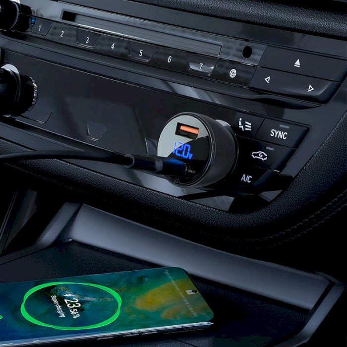 Автомобільний зарядний пристрій ACEFAST B6 Fast Charge Car Charger 63W (1xUSB-C, 1xUSB-A, PD3.0 45W, QC3.0 12W) Black