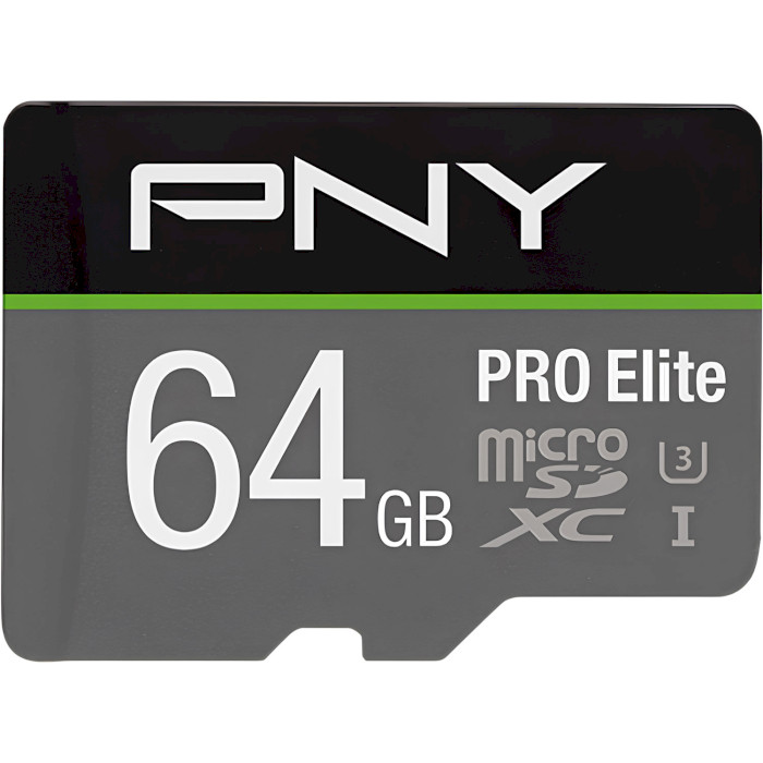Карта пам'яті PNY microSDXC Pro Elite 64GB UHS-I U3 V30 A2 Class 10 + SD-adapter (P-SDU64GV31100PRO-GE)
