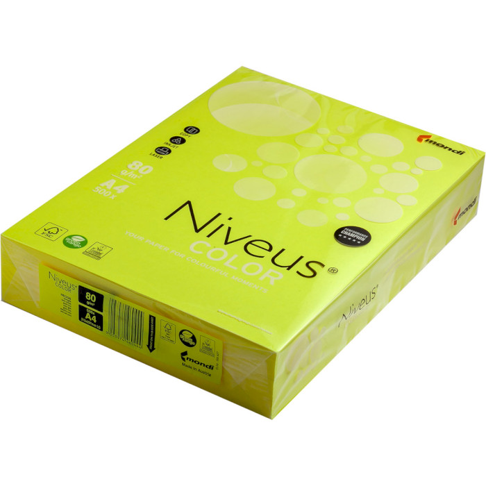 Офісний кольоровий папір MONDI Niveus Color Neon Yellow A4 80г/м² 500арк (A4.80.NVN.NEOGB.500)