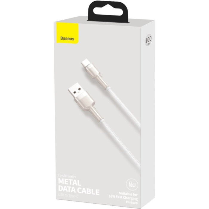 Кабель BASEUS Cafule Metal Data Cable USB to Type-C 66W 1м White (CAKF000102)