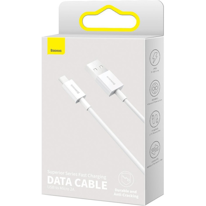 Кабель BASEUS Superior Series Fast Charging Data Cable USB to Micro 2A 1м White (CAMYS-02)