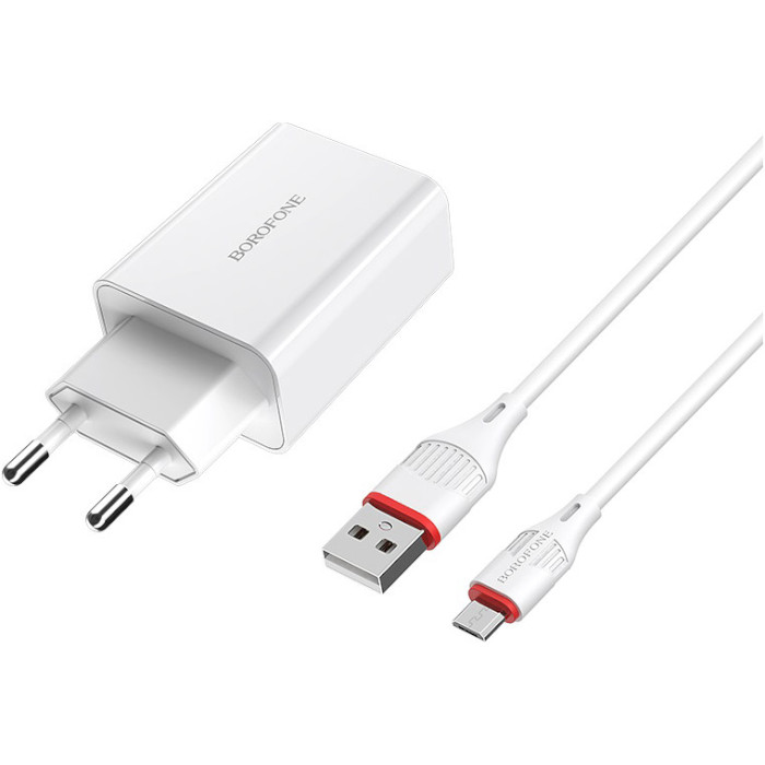 Зарядний пристрій BOROFONE BA21A Long Journey 1xUSB-A White w/Micro-USB cable