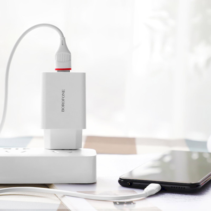 Зарядний пристрій BOROFONE BA21A Long Journey 1xUSB-A White w/Micro-USB cable