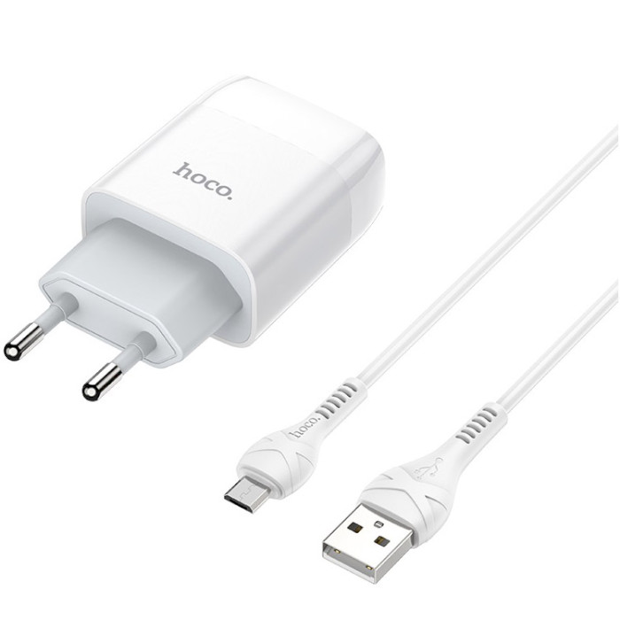 Зарядное устройство HOCO C73A Glorious 2xUSB, 2.4A White w/Micro-USB cable (6931474713063)