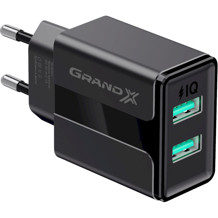 Зарядное устройство GRAND-X CH-15 2xUSB-A, 2.4A Black w/Lightning cable (CH-15LTB)
