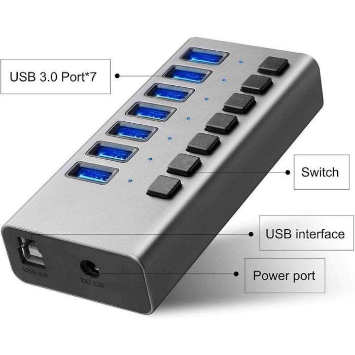USB хаб з вимикачами ACASIS H707 7-Port Gray