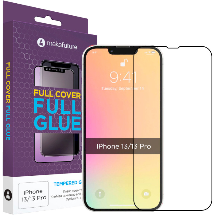 Захисне скло MAKE Full Cover Full Glue для iPhone 13/13 Pro (MGF-AI13/13P)
