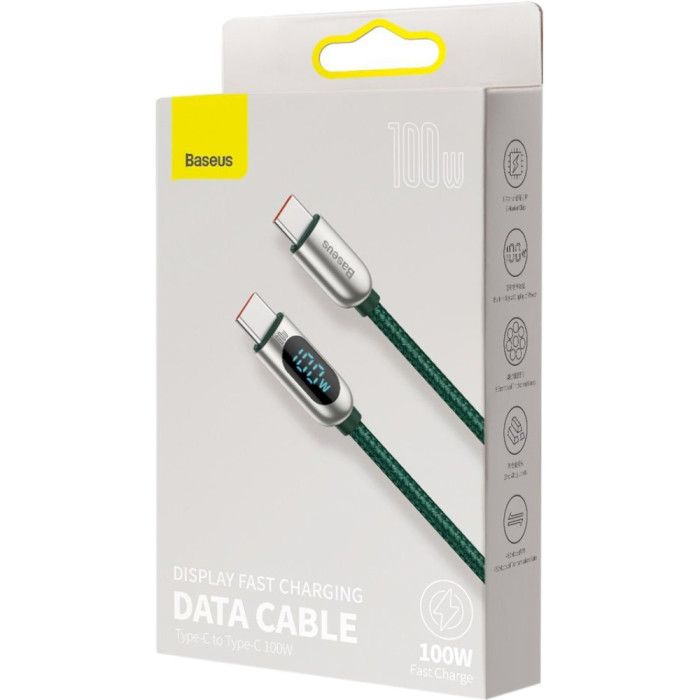 Кабель BASEUS Display Fast Charging Data Cable Type-C to Type-C 100W 2м Green (CATSK-C06)