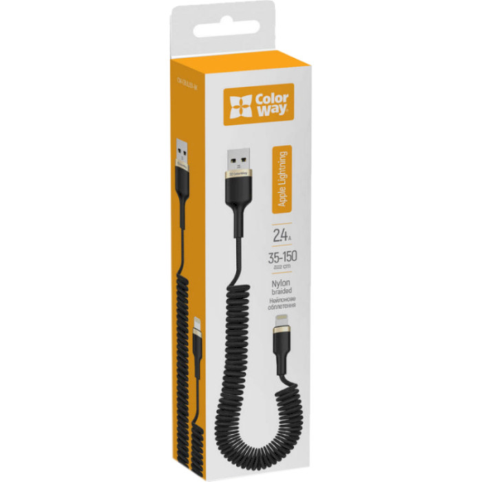 Кабель COLORWAY Spiral USB to Lightning 1м Black (CW-CBUL051-BK)
