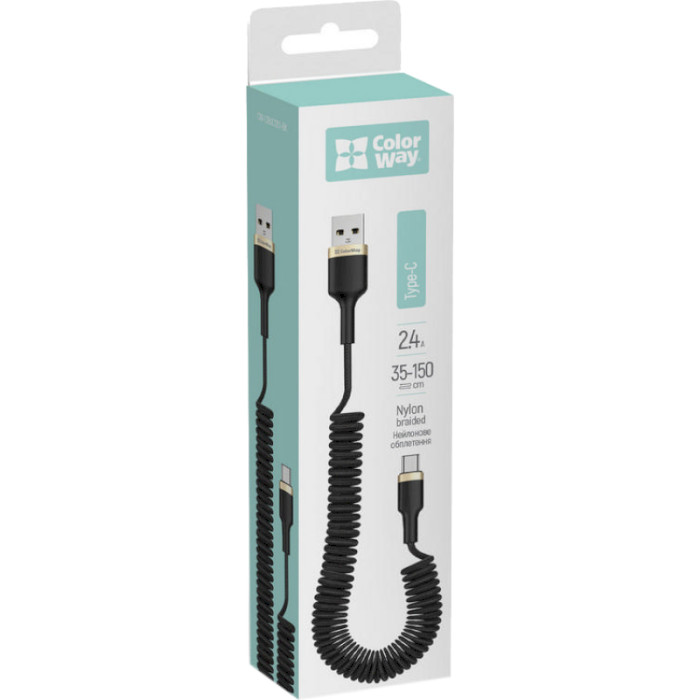 Кабель COLORWAY Spiral USB to USB-C 1м Black (CW-CBUC051-BK)